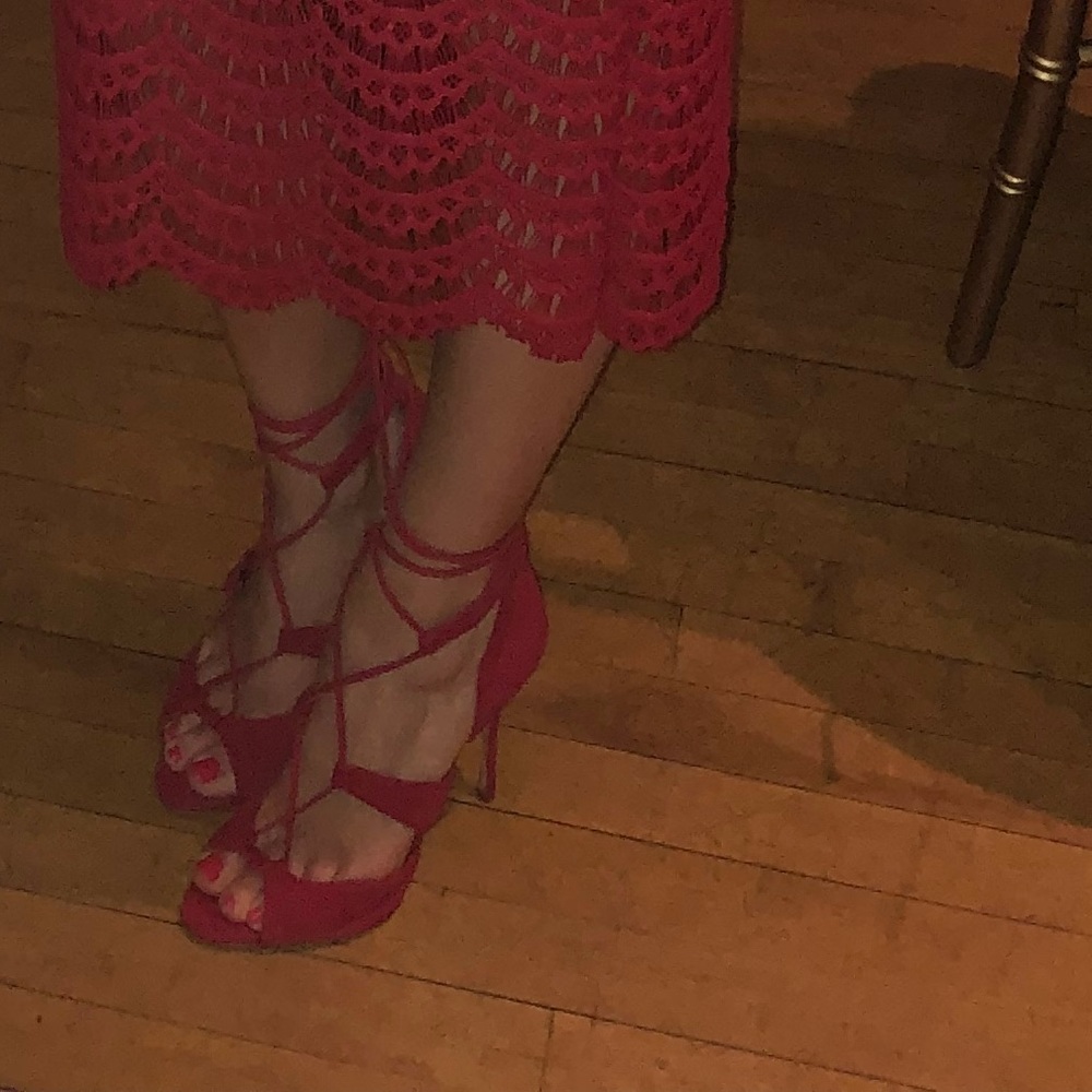 SCHUTZ Red Suede strappy ankle Lace-Up Heels